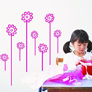 Duvar Çıkartma Stıcker Dekoratif Duvar Kağıdı,Süs  Pembe Papatyalı Pvc 48X33X0,5Cm Pembe Papatyalı