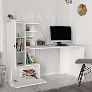 Dekorister Domingos Kitaplıklı Çalışma Masası Beyaz