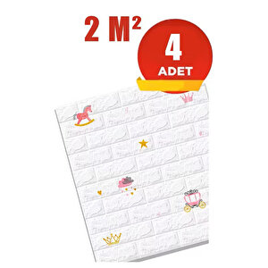 4 Adet, 70x77 Cm Beyaz 0,54M² Taç Temalı Kendinden Yapışkanlı Çocuk Odası Duvar Kaplama Paneli Köpük-NF61