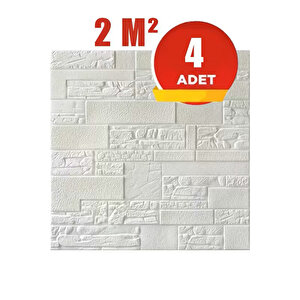 4 Adet, 70x70cm 0,50M² Beyaz 3d Dekoratif Kendinden Yapışkanlı Taş Ev Tuğla Kesme Taş Estetik Duvar Paneli Köpük -3105