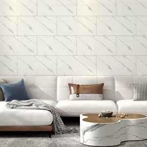 30x60 Cm Beyaz Siyah Mermer Desenli Kendinden Yapışkanlı Seramik Köpük Banyo PVC Duvar Paneli-6013