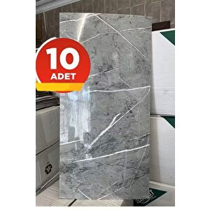 10 Adet 30x60 Cm Açık Gri Mermer Desenli Kendinden Yapışkanlı Seramik Köpük Banyo PVC Duvar Paneli