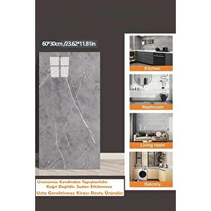 30x60 Cm Açık Gri Mermer Desenli Kendinden Yapışkanlı Seramik Köpük Banyo PVC Duvar Paneli