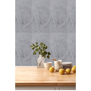 30x60 Cm Açık Gri Mermer Desenli Kendinden Yapışkanlı Seramik Köpük Banyo PVC Duvar Paneli-6034