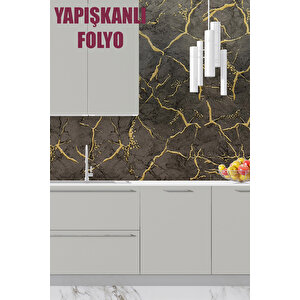 Bien Home 50x100 CM Koyu Gri ve Altın Mermer Yapışkanlı Kaplama PVC Folyo BH625