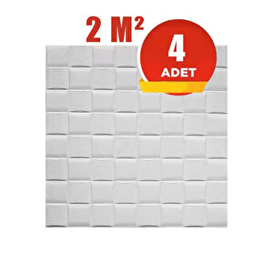 4 Adet, 70x70cm 0,50M² Beyaz Dekoratif 3d Kendinden Yapışkanlı Köpük Duvar Kaplama Paneli-3101-Tavan Kaplama Köpüğü