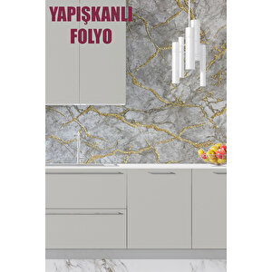 Bien Home 50x100 CM Mat Gri ve Altın Mermer Desenler Yapışkanlı Kaplama PVC Folyo BH624