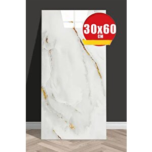 30x60 Cm Beyaz Bej Gold Mermer Desenl Kendinden Yapışkanlı Mutfak Banyo Kaplama Pvc Panel-M107