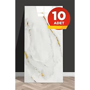 10 Adet 30x60 Cm Beyaz Bej Gold Mermer Desenl Kendinden Yapışkanlı Mutfak Banyo Kaplama Pvc Panel-M107
