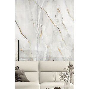 30x60 Cm Beyaz Bej Gold Mermer Desenl Kendinden Yapışkanlı Mutfak Banyo Kaplama Pvc Panel-M107