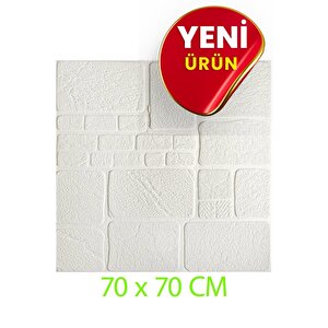 Yeni 70x70cm 0,50M² Kendinden Yapışkanlı Beyaz Alaçatı Taş Ev Tuğla Kesme Taş Duvar Köpük uk-10