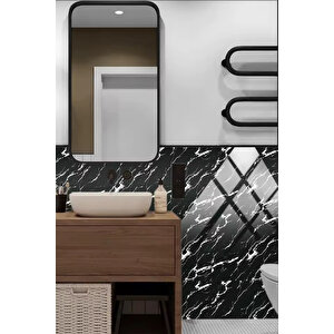 30x60 Cm Beyaz Siyah Mermer Desenli Kendinden Yapışkanlı Mutfak Banyo Wc Kaplama Duvar Paneli MR8