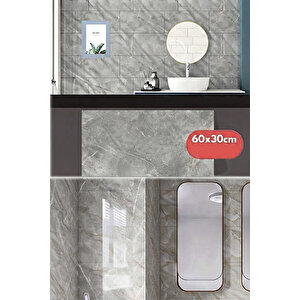 10 Adet 30x60 Cm Lüx Gri Mermer Desenli Kendinden Yapışkanlı Seramik Köpük Banyo PVC Duvar Paneli-M090