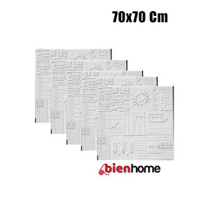 4 Adet, 70x70cm 0,50M² Beyaz Şekiller Dekoratif Kendinden Yapışkanlı Tuğla Kesme Estetik 3d Duvar Paneli Köpük -3107
