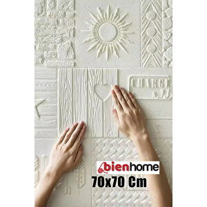 4 Adet, 70x70cm 0,50M² Beyaz Şekiller Dekoratif Kendinden Yapışkanlı Tuğla Kesme Estetik 3d Duvar Paneli Köpük -3107