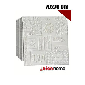 4 Adet, 70x70cm 0,50M² Beyaz Şekiller Dekoratif Kendinden Yapışkanlı Tuğla Kesme Estetik 3d Duvar Paneli Köpük -3107