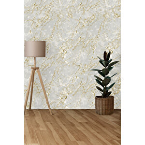 Bien Exclusive 2049 Yeni Gold Damarlı Beyaz Mermer Desen Premium Duvar Kağıdı 5 M²