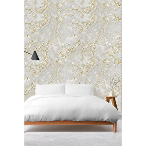 Bien Exclusive 2049 Yeni Gold Damarlı Beyaz Mermer Desen Premium Duvar Kağıdı 5 M²
