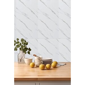 30x60 Cm Beyaz Siyah Mermer Damarlı Desenli Kendinden Yapışkanlı Seramik Köpük Banyo PVC Duvar Paneli