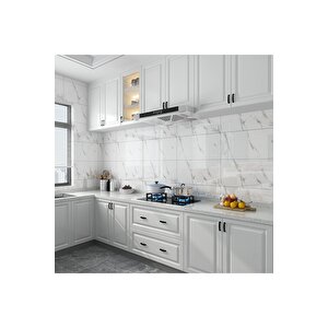 30x60 Cm Beyaz Siyah Mermer Damarlı Desenli Kendinden Yapışkanlı Seramik Köpük Banyo PVC Duvar Paneli