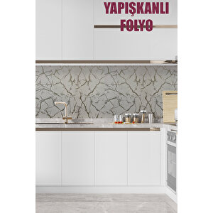 Bien Home 50x100 CM Parlak Beyaz Ve Gümüş Mermer Yapışkanlı Kaplama PVC Folyo BH622