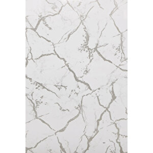 Bien Home 50x100 CM Parlak Beyaz Ve Gümüş Mermer Yapışkanlı Kaplama PVC Folyo BH622