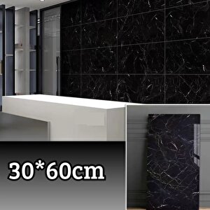 30x60 Cm Siyah Mermer Desenli Kendinden Yapışkanlı Seramik Köpük Banyo WC Kaplama PVC Duvar Paneli