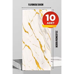 10 Adet 30x60 Cm Gold Damar Mermer Desenli Kendinden Yapışkanlı Mutfak Banyo Wc Kaplama Pvc Panel-MR16