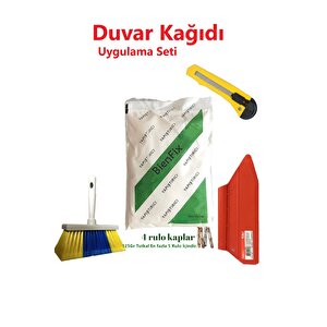 4'lü Süper Set Duvar Kağıdı Uygulama Seti Yapıştırıcısı-125 Gram Tutkal-spatula-fırça-Falçata