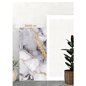 30x60 Cm Gri  Damar Mermer Desenli Kendinden Yapışkanlı Mutfak Banyo Wc Kaplama Pvc Panel-MR14