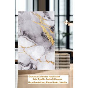 30x60 Cm Gri  Damar Mermer Desenli Kendinden Yapışkanlı Mutfak Banyo Wc Kaplama Pvc Panel-MR14