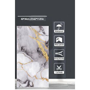 30x60 Cm Gri  Damar Mermer Desenli Kendinden Yapışkanlı Mutfak Banyo Wc Kaplama Pvc Panel-MR14