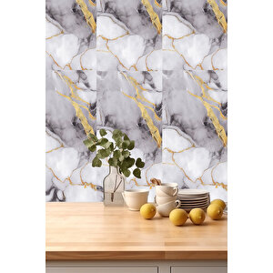 30x60 Cm Gri  Damar Mermer Desenli Kendinden Yapışkanlı Mutfak Banyo Wc Kaplama Pvc Panel-MR14