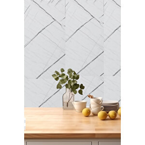 30x60 Cm Beyaz Siyah Mermer Desenli Kendinden Yapışkanlı Seramik Köpük Banyo PVC Duvar Paneli-6008