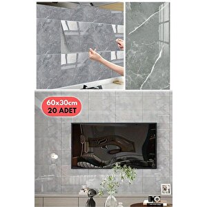 20 Adet 60x30 Gri Modern Su Geçirmez Duvar Çıkartmaları Kendinden Yapışkanlı Fayans Etiket Zemin