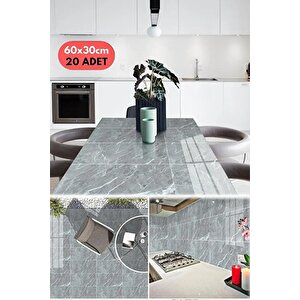 20 Adet 60x30 Gri Modern Su Geçirmez Duvar Çıkartmaları Kendinden Yapışkanlı Fayans Etiket Zemin