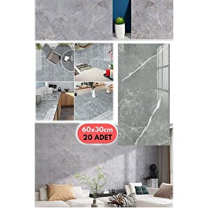 20 Adet 60x30 Gri Modern Su Geçirmez Duvar Çıkartmaları Kendinden Yapışkanlı Fayans Etiket Zemin