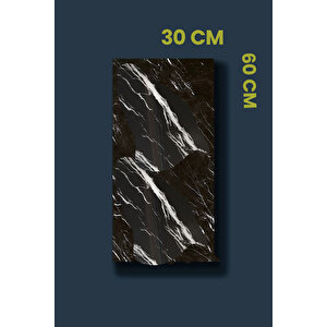 30x60 Cm Beyaz Şerit Siyah Mermer Desenli Kendinden Yapışkanlı Köpük Banyo PVC Duvar Paneli-UK-P08