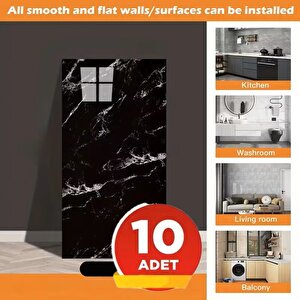 10 Adet 30x60 Cm Beyaz Şerit Siyah Mermer Desenli Kendinden Yapışkanlı Köpük Banyo PVC Duvar Paneli-UK-M08