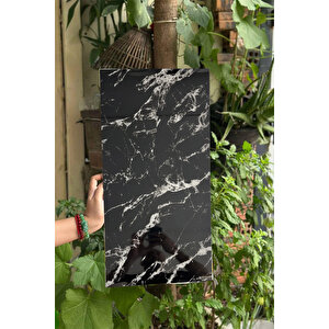 30x60 Cm Beyaz Şerit Siyah Mermer Desenli Kendinden Yapışkanlı Köpük Banyo PVC Duvar Paneli-UK-M08