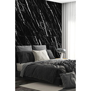 30x60 Cm Beyaz Şerit Siyah Mermer Desenli Kendinden Yapışkanlı Köpük Banyo PVC Duvar Paneli-UK-P08