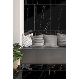 30x60 Cm Beyaz Şerit Siyah Mermer Desenli Kendinden Yapışkanlı Köpük Banyo PVC Duvar Paneli-UK-P08