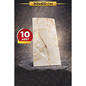 10 Adet, 30x60 Cm Bej Gold Mermer Desenli Kendinden Yapışkanlı Köpük Banyo PVC Duvar Panel-M106