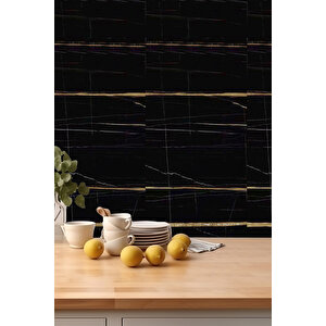 30x60 Cm Siyah Altın Mermer Desenli Kendinden Yapışkanlı Seramik Köpük Banyo PVC Duvar Paneli-6003