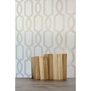 5378 Metalik Gri ve Soft Krem Geometrik Desen Duvar Kağıdı 5,30 M²