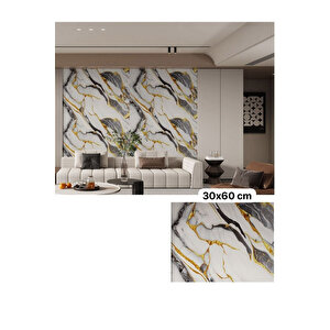 30x60 Cm Beyaz Altın Gri Mermer Desenli Kendinden Yapışkanlı Köpük Banyo PVC Duvar Paneli-UK-P07