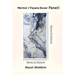 30x60 Cm Mavi Damar Mermer Desenli Kendinden Yapışkanlı Mutfak Banyo Wc Kaplama Pvc Panel-MR13
