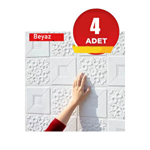 4 Adet, 70x70cm 2M² Beyaz 3d Dekoratif Kendinden Yapışkanlı Köpük Duvar Kaplama Paneli-3141-Tavan Kaplama Köpüğü