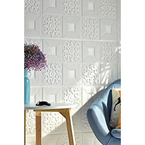 4 Adet, 70x70cm 2M² Beyaz 3d Dekoratif Kendinden Yapışkanlı Köpük Duvar Kaplama Paneli-3141-Tavan Kaplama Köpüğü