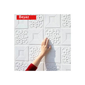 4 Adet, 70x70cm 2M² Beyaz 3d Dekoratif Kendinden Yapışkanlı Köpük Duvar Kaplama Paneli-3141-Tavan Kaplama Köpüğü